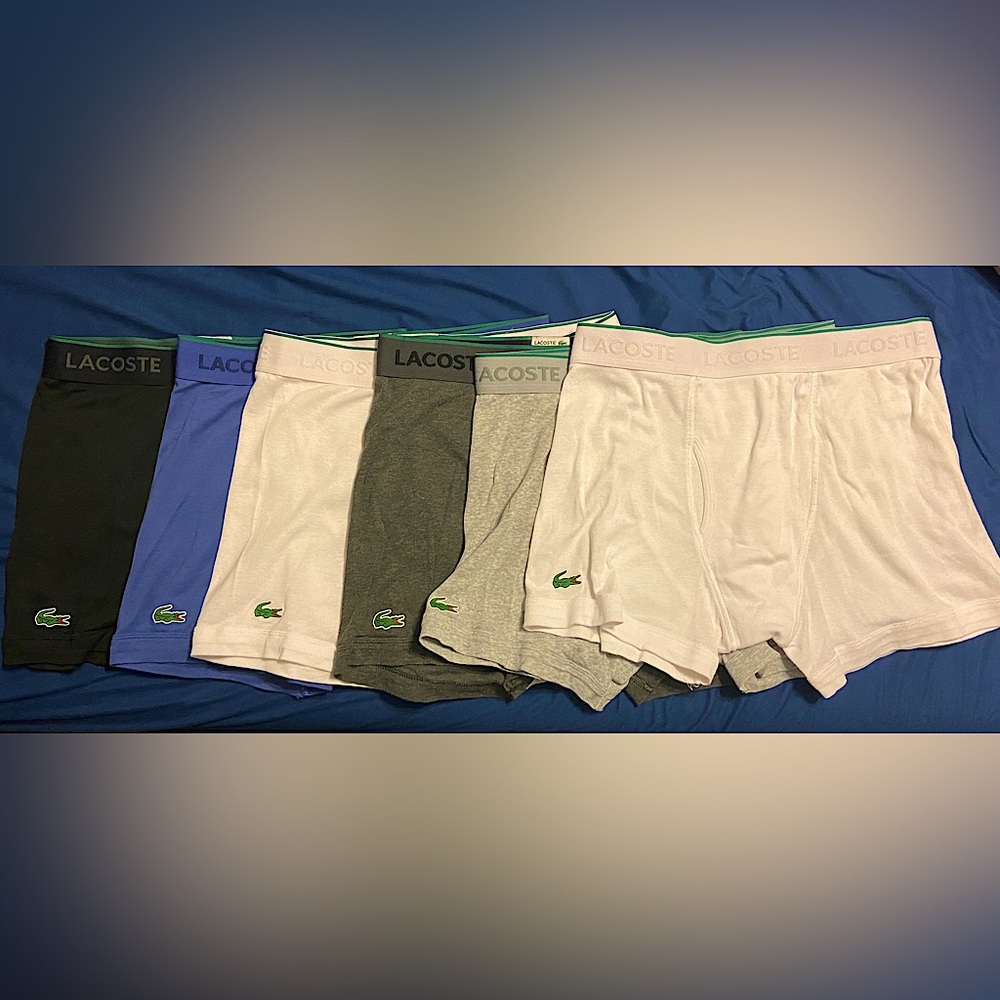Men’s Lacoste Boxer Brief Assorted 6-Pack (White, Black, Light/Dark Gray & Blue)
